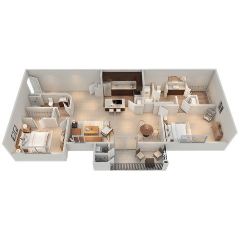 Floor plan for 2 beds, 2 baths, 1170 sqft
